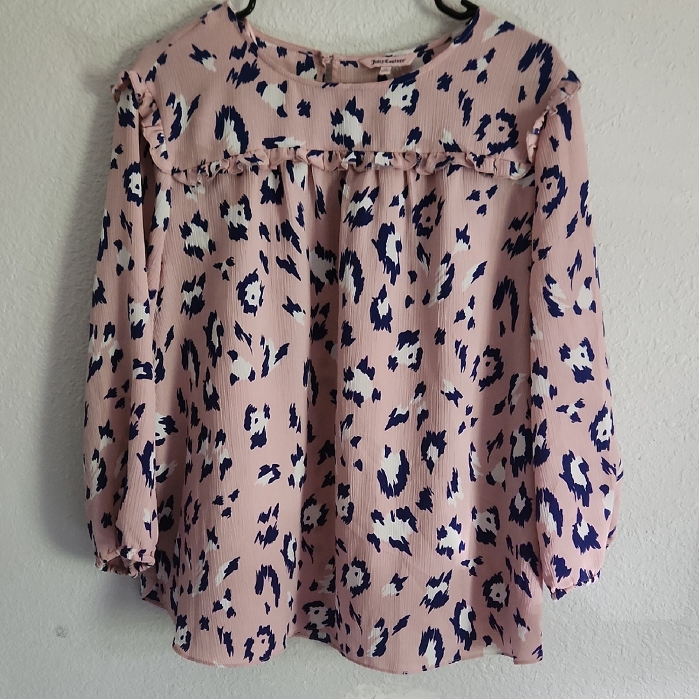Juicy Couture Pink and Black Flutter Sleeve Blouse